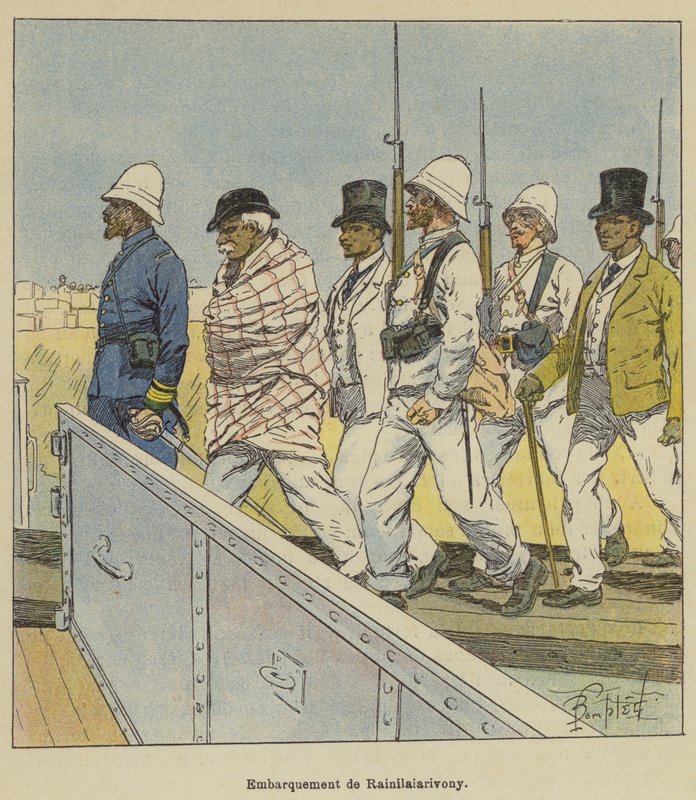Embarkation of Rainilaiarivony by after Louis Charles Bombled