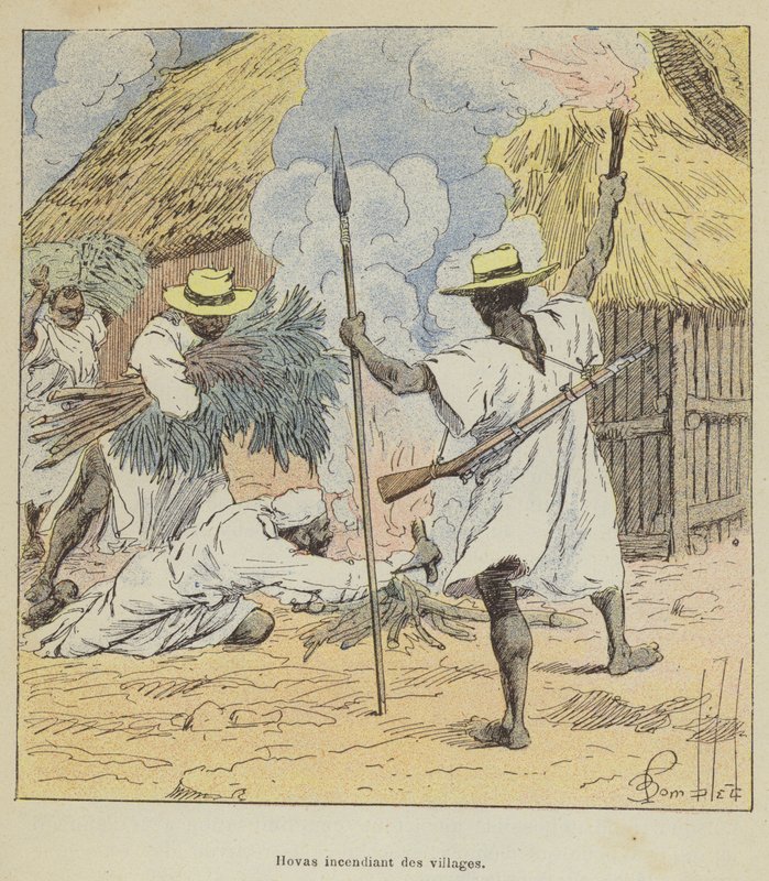 Hovas Setting Villages on Fire by after Louis Charles Bombled