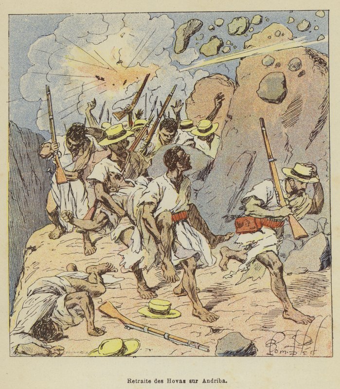 Retreat of the Hovas to Andriba by after Louis Charles Bombled