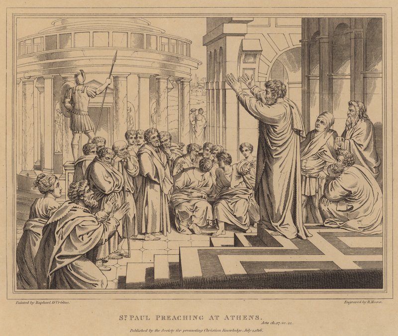 St Paul preaching at Athens, Acts by after Raphael